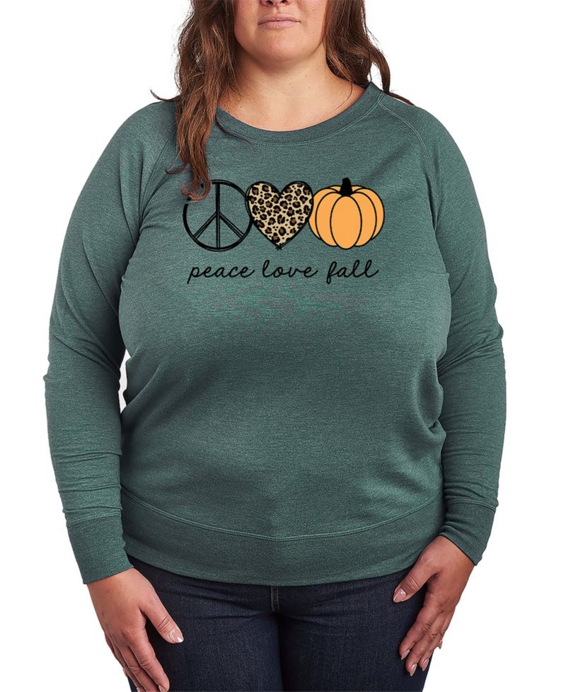 Plus Size Peace Love Fall Pumpkin French Terry Long Sleeve T-Shirt