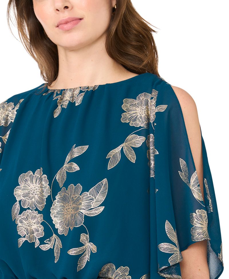 Women's Floral-Print Metallic Wide-Leg Jumpsuit