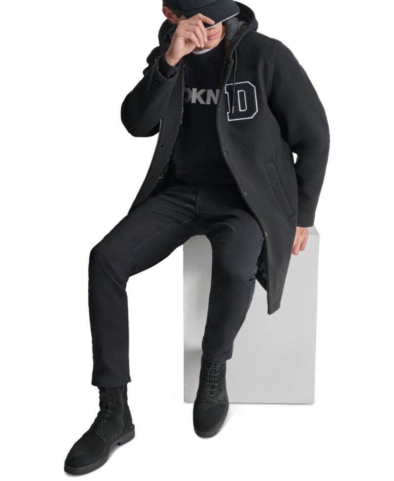 Men's Tufted-Chenille Logo Appliqu&eacute; Long Hooded Stadium Coat