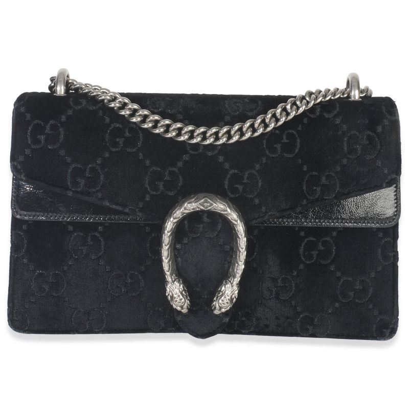Black GG Embossed Velvet Small Dionysus Chain Bag