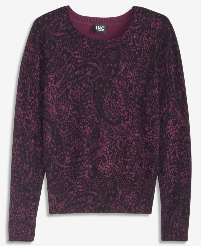 Petite Paisley Long-Sleeve Crewneck Sweater