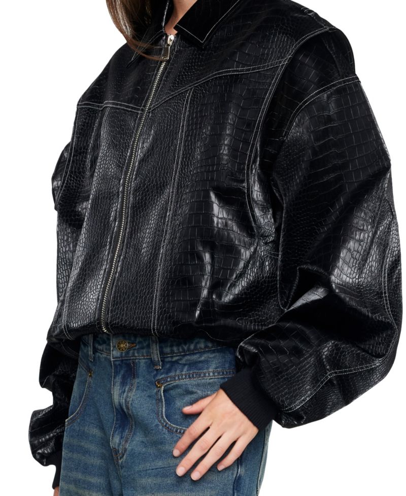 Women's Vista Cropped Croc-Embossed Bomber Jacket