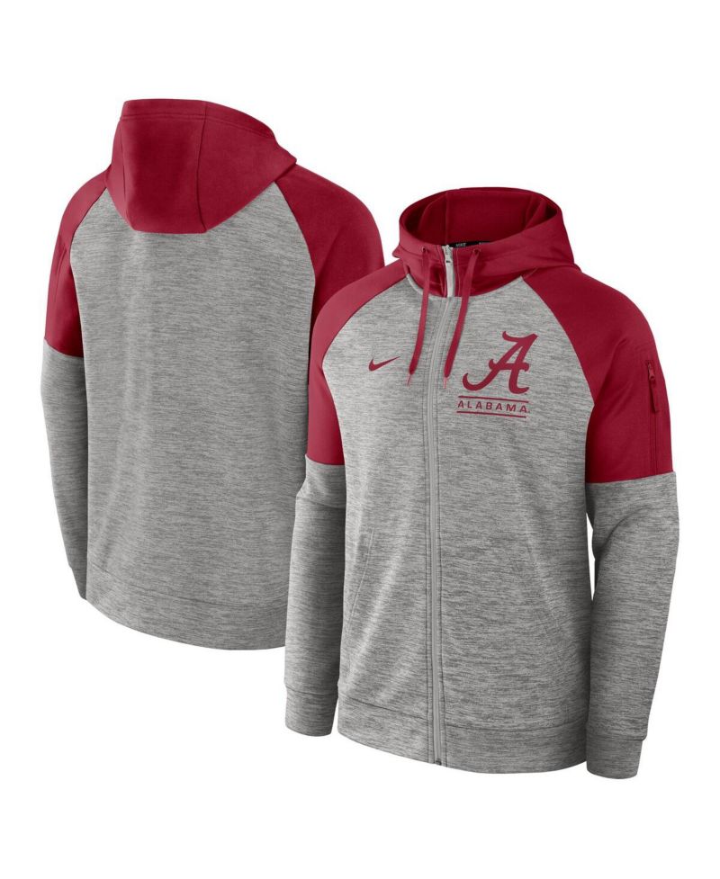 Men's Heather Gray Alabama Crimson Tide Fitness Raglan Performance Full-Zip Hoodie