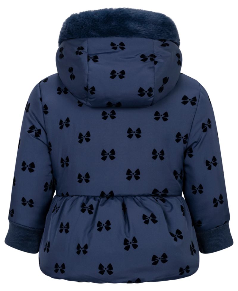 Baby Girls' Flocked Hooded Peplum Puffer Jacket and Mittens, 2-Piece Set