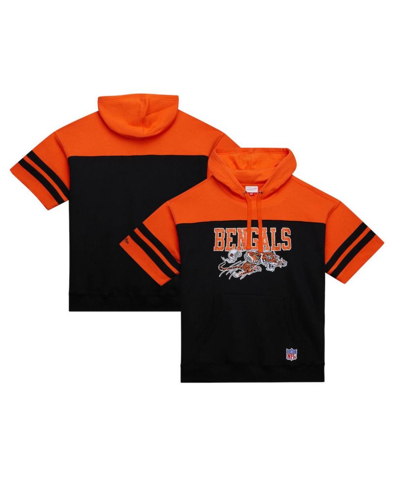 Men's Black Cincinnati Bengals Off Field Vintage Logo Short Sleeve Pullover Hoodie