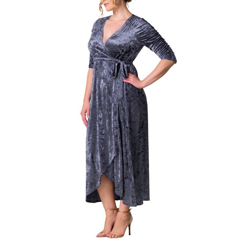 Plus Size Cara Velvet High Low Long Wrap Dress