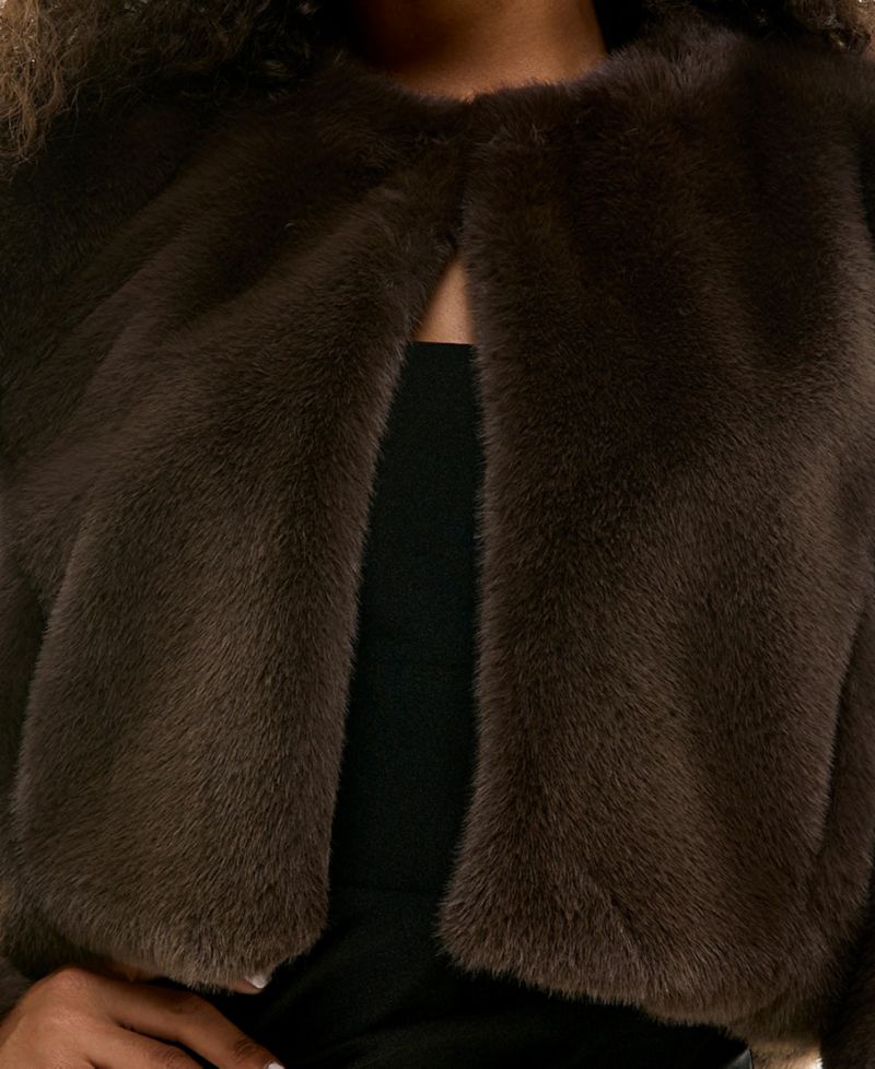 Juniors' Faux Fur Long-Sleeve Cropped Jacket
