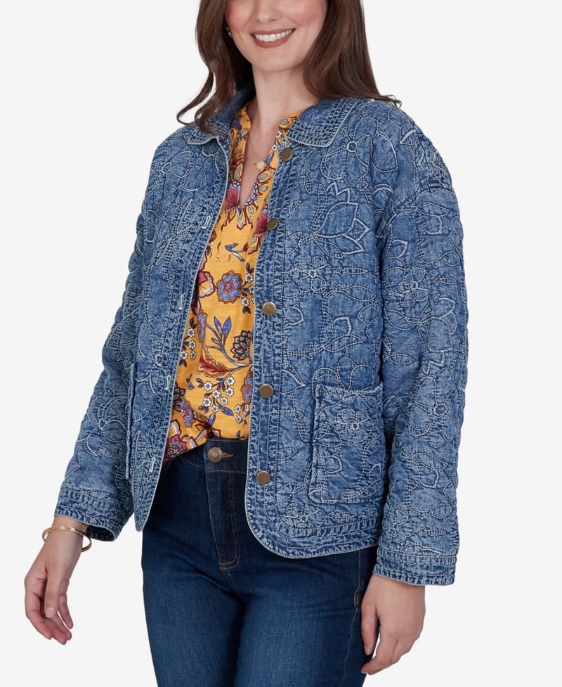 Petite Quilted Floral Denim Jacket