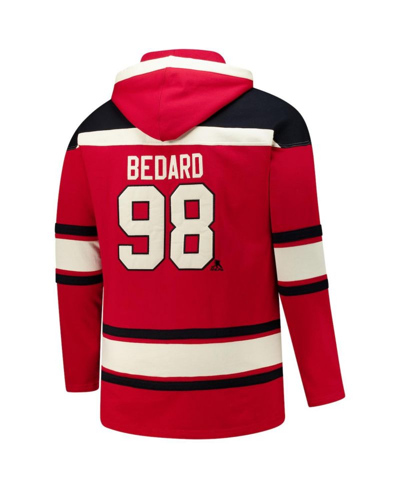 47 Brand Men's Connor Bedard Red Chicago Blackhawks Big & Tall Lace-up Pullover Hoodie