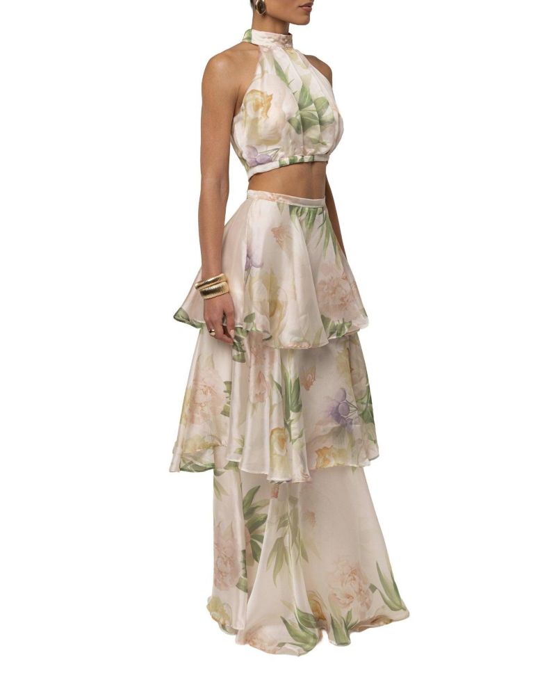 Women's Botanical Dreams Floral-Print Halter Cropped Top and Tiered Maxi Skirt, 2-Piece Set