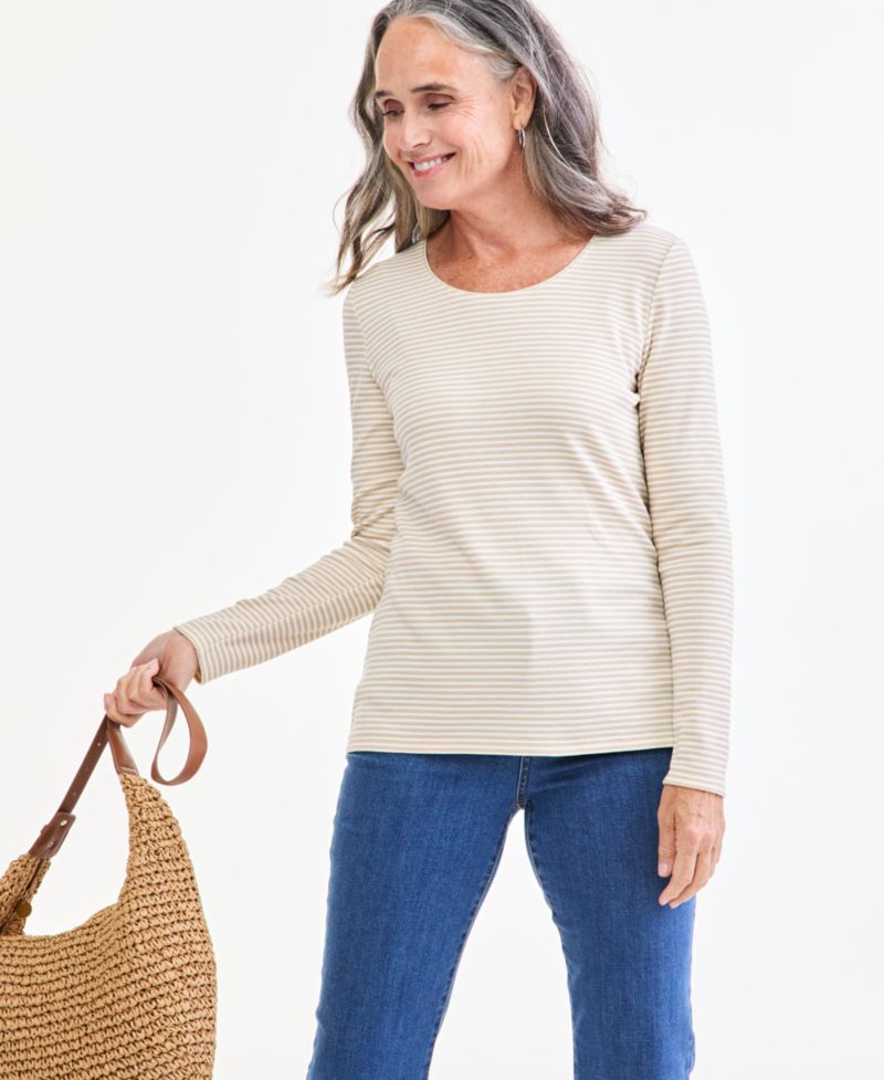 Petite Printed Long-Sleeve Scoop-Neck Top