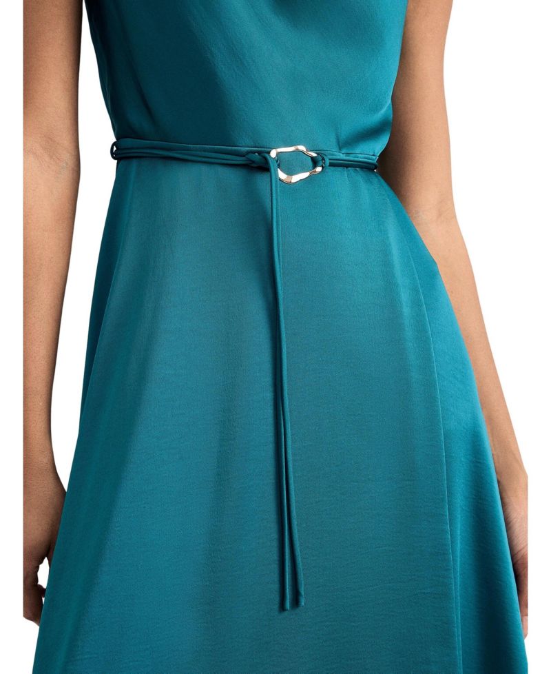 Women's Cowl Neck Belted Midi Dress