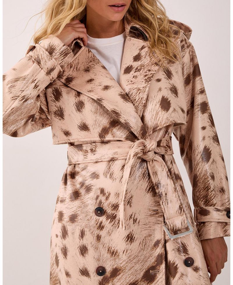Women's Cow Print Faux Leather Trench Coat