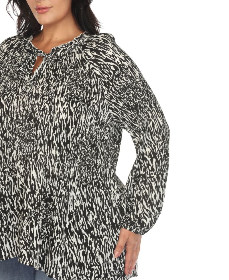 Plus Size Printed Peasant Knit Blouse