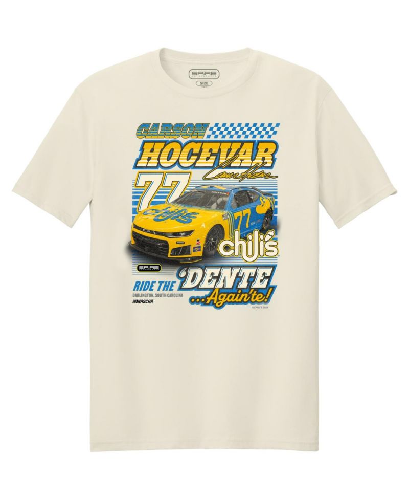 Men's Natural Carson Hocevar 77 Chili's Car Throwback T-Shirt