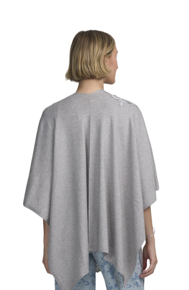 Fine Gauge Draped Cardigan With Lace Applique