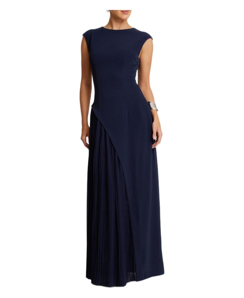 Women's Cap Sleeve Pleated Maxi Dress