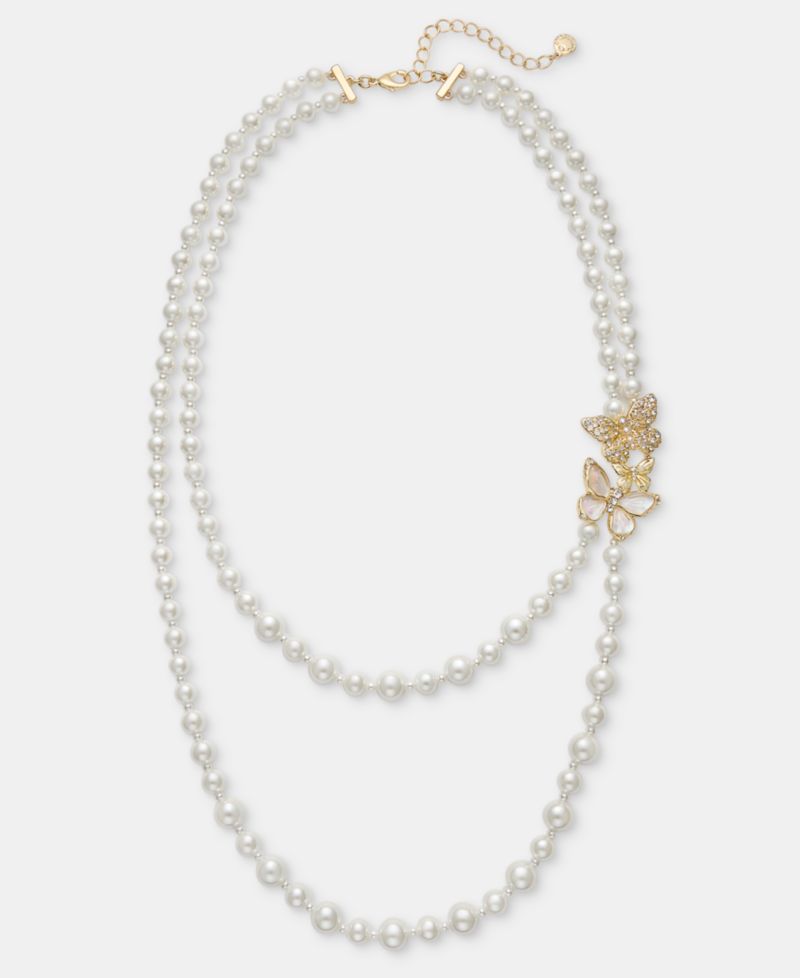 Imitation Pearl Layered Butterfly Necklace