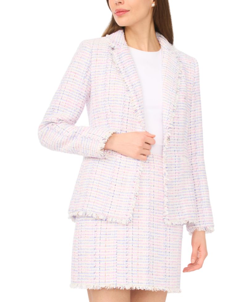 Women's Frayed Edge Detail Collared Straight Blazer