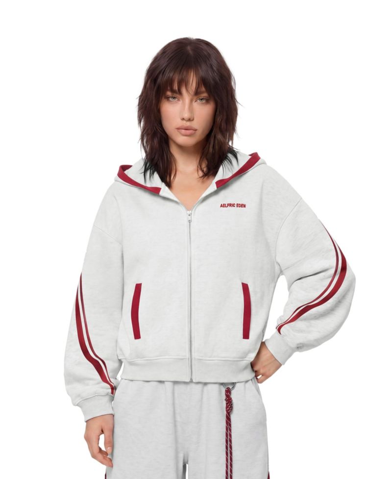Women's Boxy Contrast Stripe Zip Up Hoodie