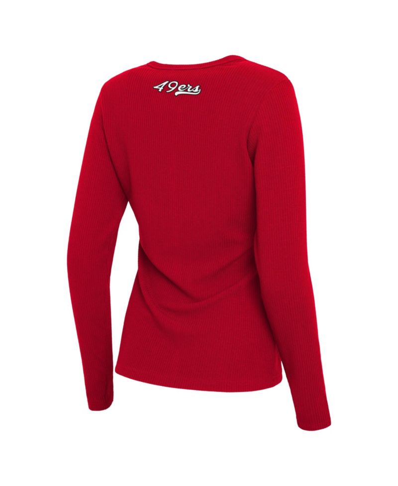 Women's Scarlet San Francisco 49ers Ribbed Full-Button Cardigan Sweater