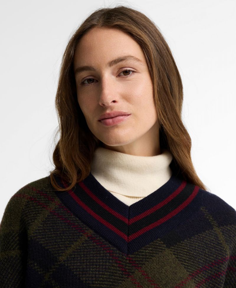 Women's Shae Tartan-Print V-Neck Long-Sleeve Sweater