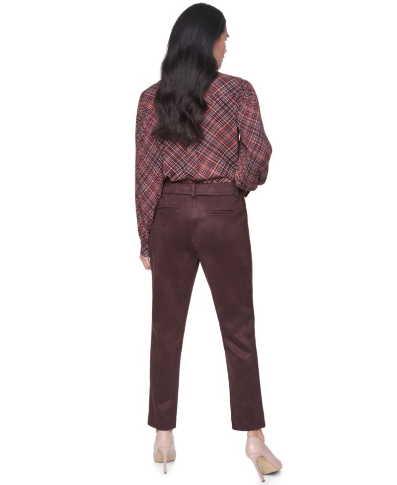 Women's Mid-Rise Straight Faux Suede Pants