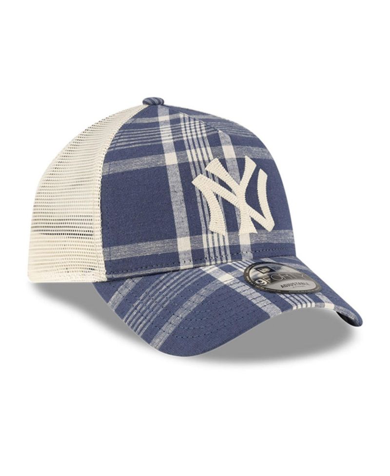 x Ralph Lauren Men's Navy/Light Beige New York Yankees Plaid 9FORTY A-Frame Trucker Adjustable Hat
