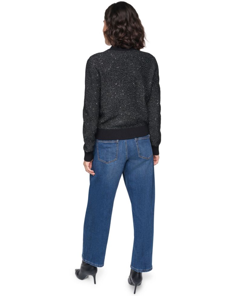 Women's Full-Zip Embellished Loose-Fit Cardigan Sweater
