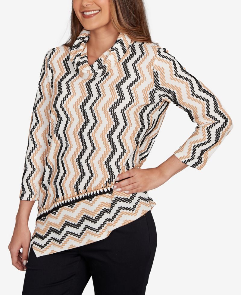 Petite Cowl Neck Zigzig Textured Knit Top