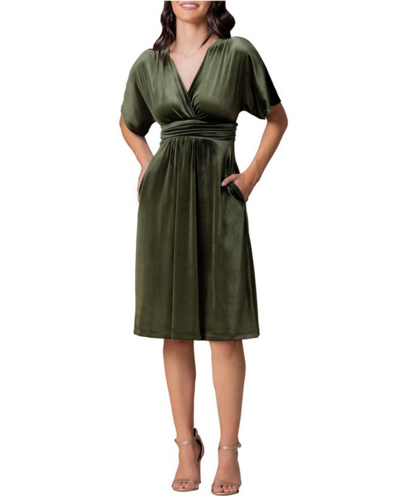 Women's Angelic Velvet Midi Cocktail Dress with Pockets