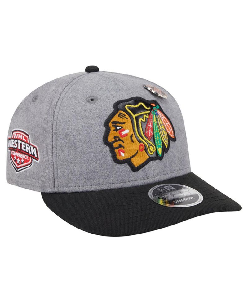 Men's Gray/Black Chicago Blackhawks Wool Pin Low Profile 9FIFTY Snapback Hat