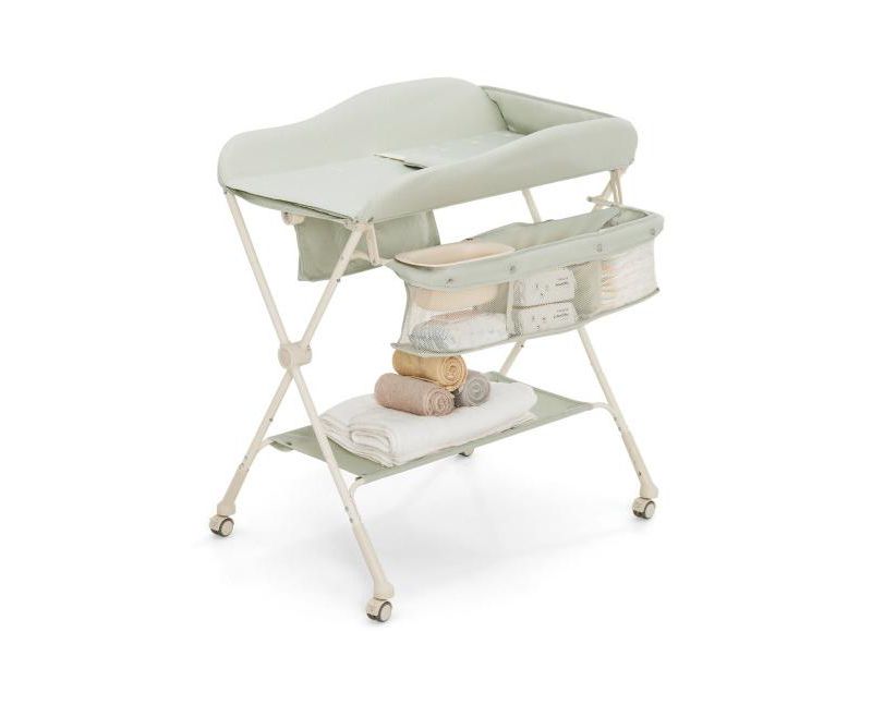 Portable Baby Changing Table with Water Basin and Rolling Wheels for Nursery