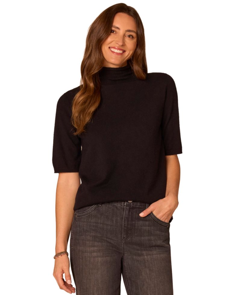 Petite Short-Sleeve Mock-Neck Sweater