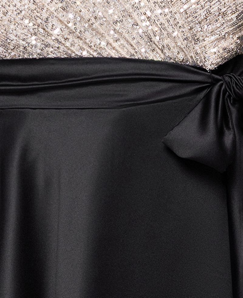 Plus Size Long Sleeve Sequin Ballgown Skirt Dress