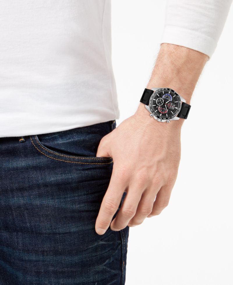 Men's Essentials Chronograph Black Silicone Strap Watch 43.9mm