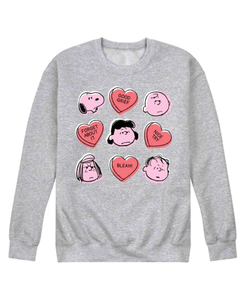 Men's Peanuts Candy Hearts Long Sleeve Fleece T-Shirt