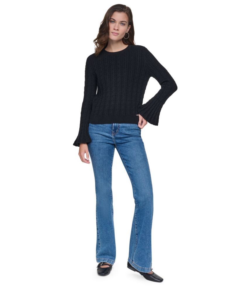 Women's Cable-Knit Ruffled-Cuff Pullover Sweater