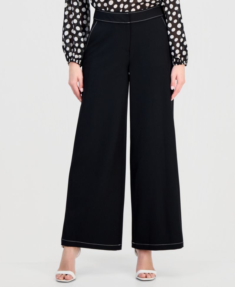 Women's Topstitch-Trim Wide-Leg Pants