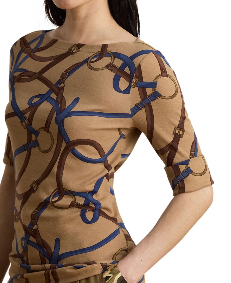 Petite Belting Print Boat Neck Top