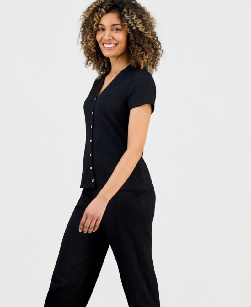 Petite Button-Front Blouse & Ankle Pants