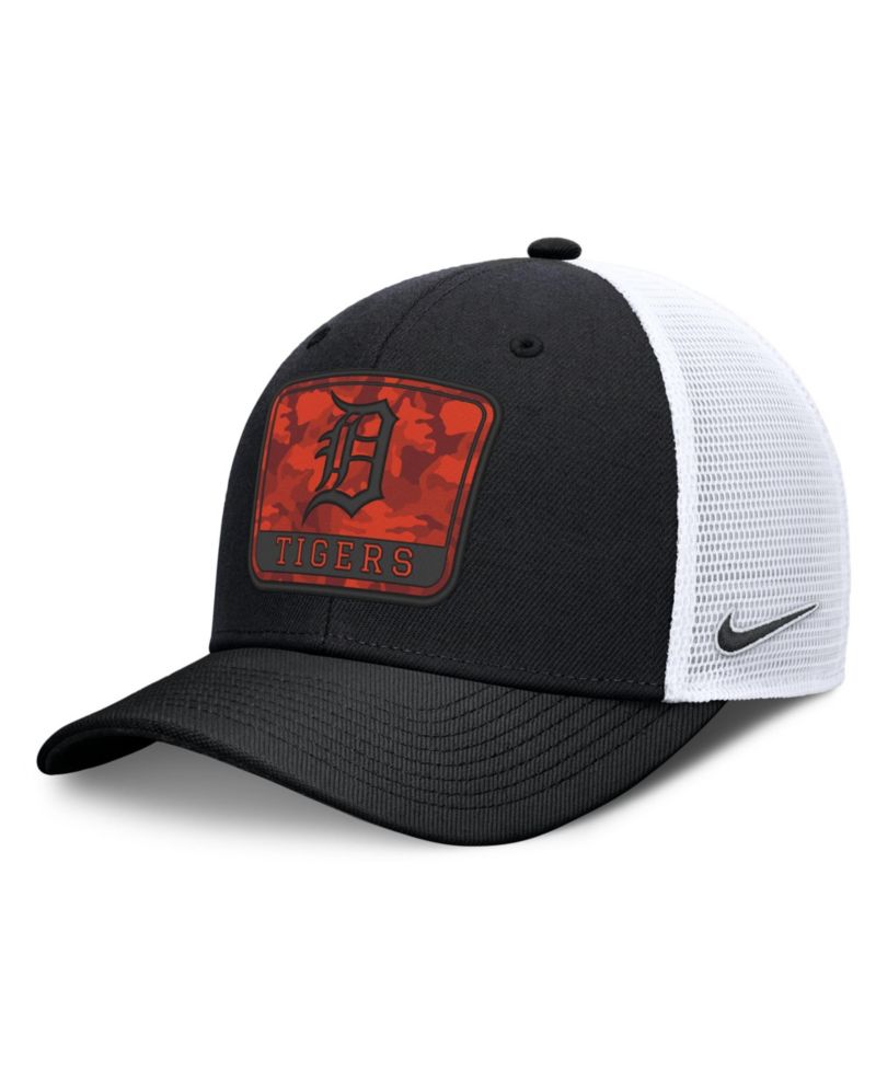Men's Black/White Detroit Tigers Camo Rise Trucker Dri-FIT Adjustable Hat