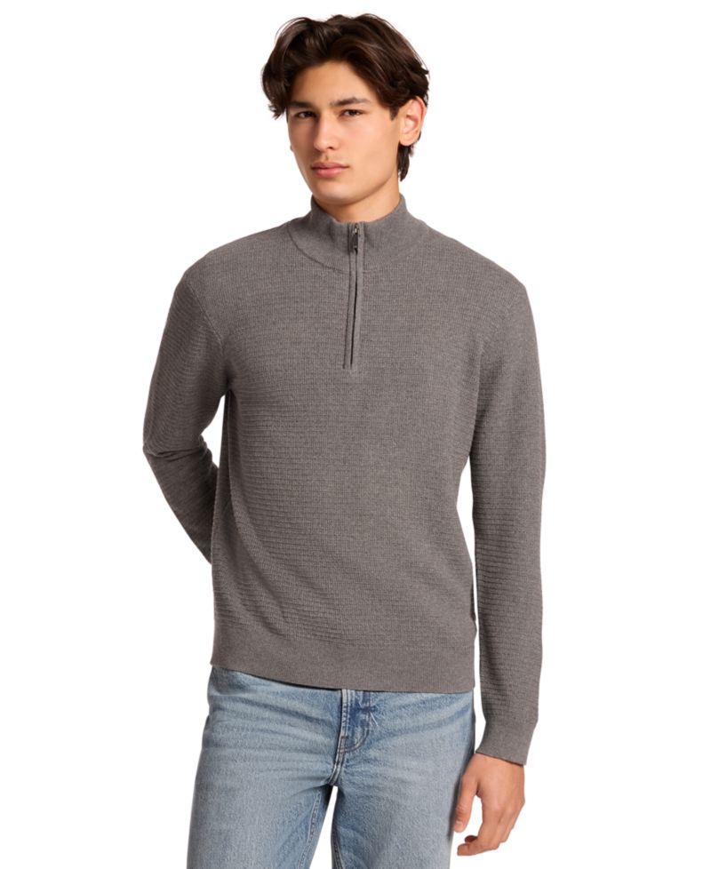 Men's Quarter-Zip Waffle-Knit Sweater