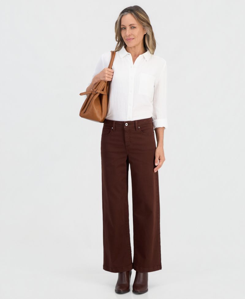 Petite High-Waist Wide-Leg Cotton-Blend Pants