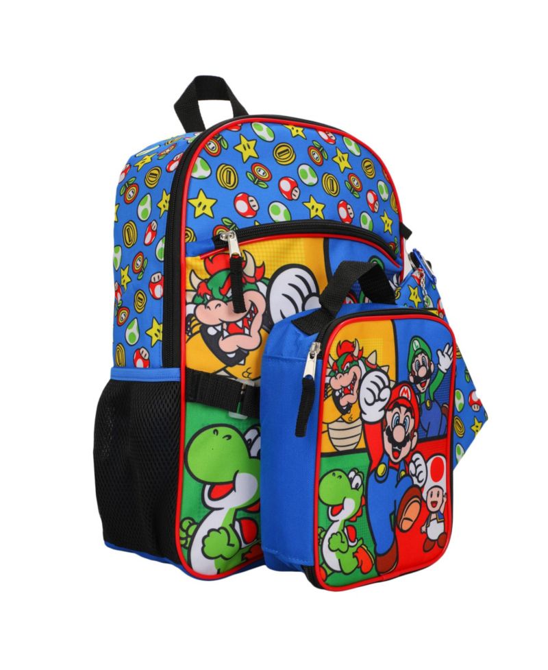 Bros Characters and Power Ups 16 Inch Youth 5 Piece Backpack Set