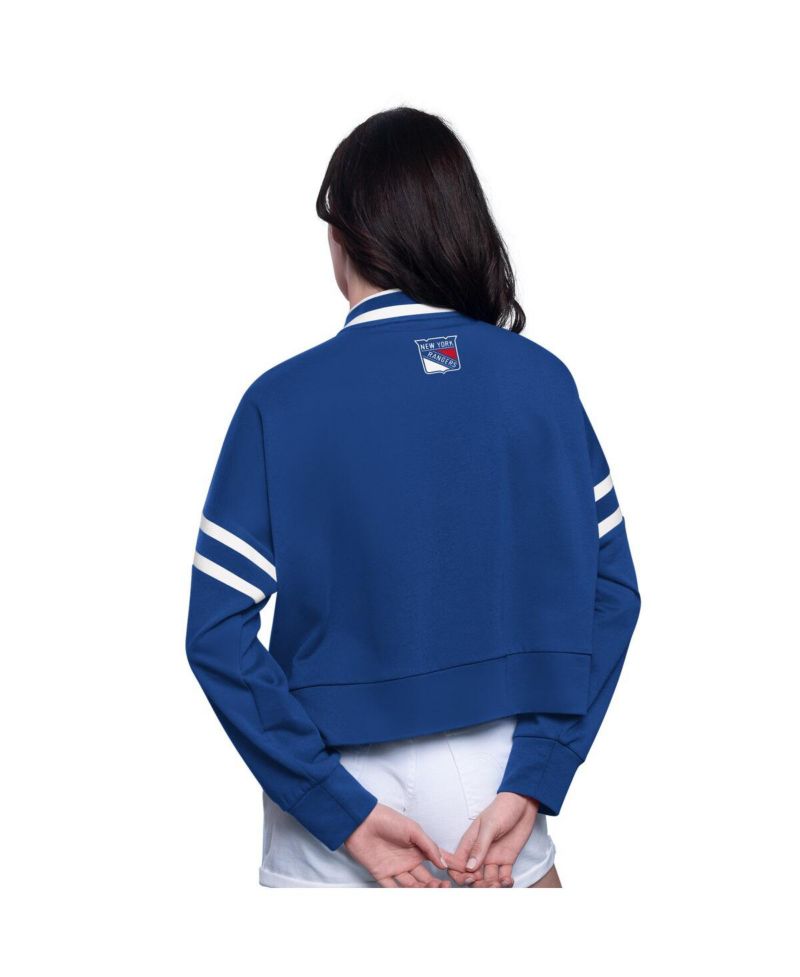 Women's Blue New York Rangers Power Play Cropped Pullover Sweatshirt