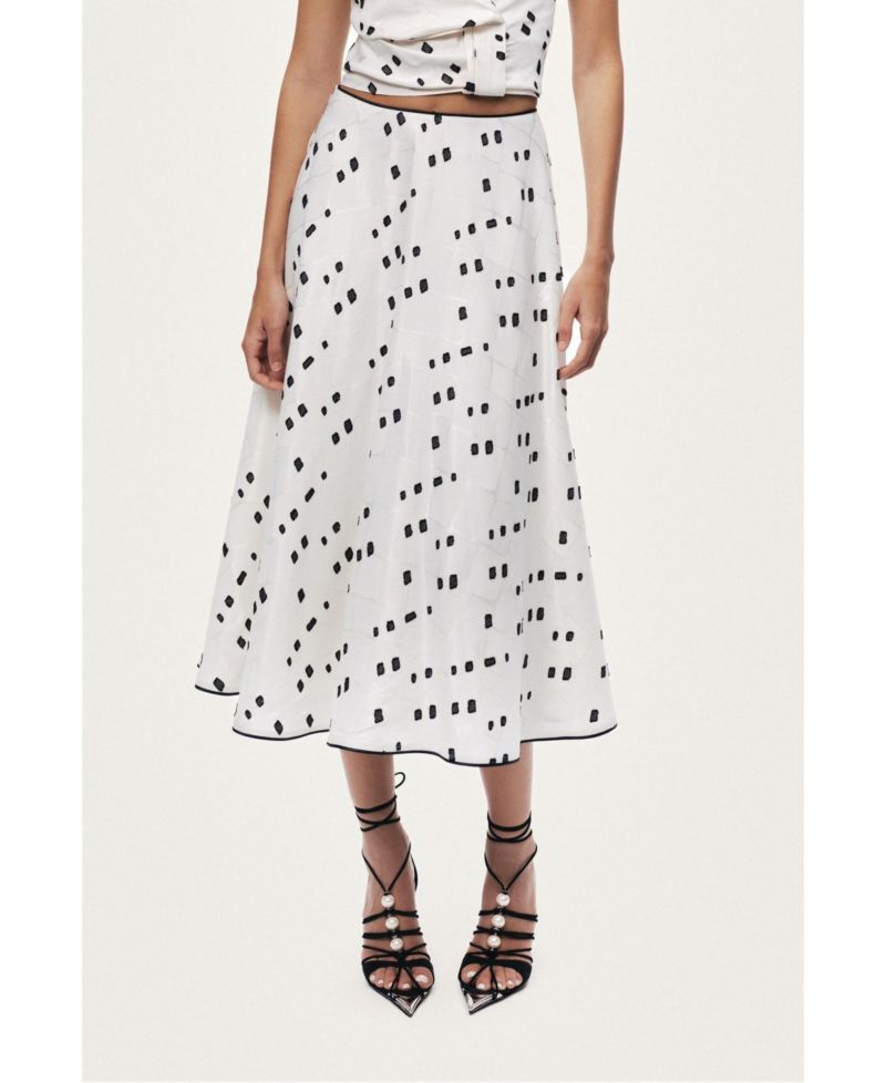 Women's High-Rise Midi Skirt with Print Details