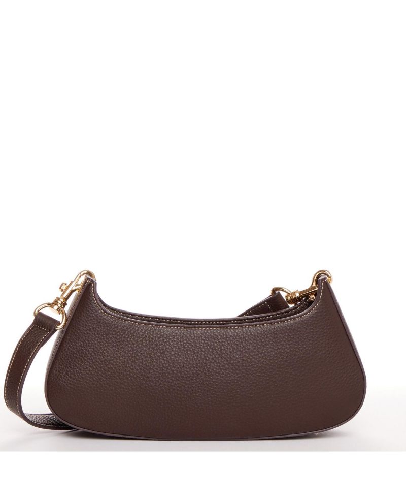 Women's Pebbled Leather Baguette Shoulder Bag East West Crescent Hobo Purse