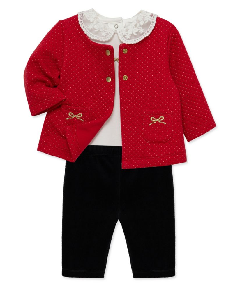 Baby Girls' Bow Embellished Cardigan, Bodysuit and Pants, 3-Piece Set