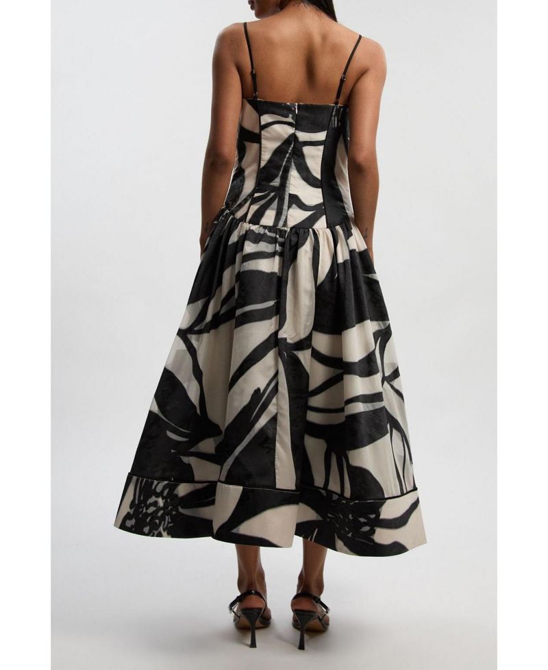 Women's Floral Jacquard Maxi Prom Dress